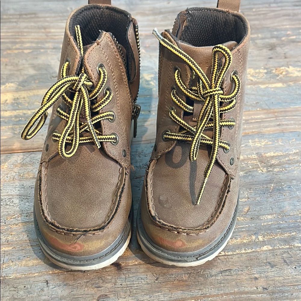Perry Ellis Brown and Yellow Moc-Toe Boots